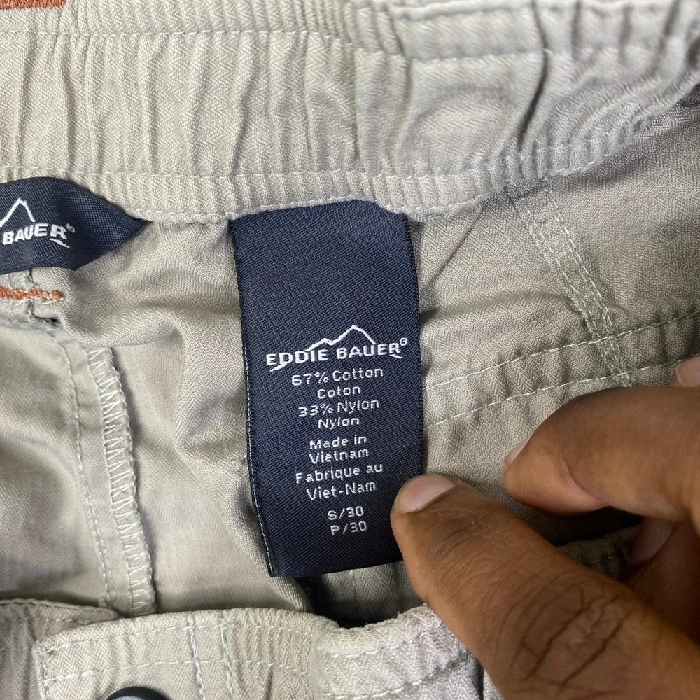 Eddie Bauer Mens Convertible Cargo Pants Khaki Tan Hiking Zip Off Shorts S 30